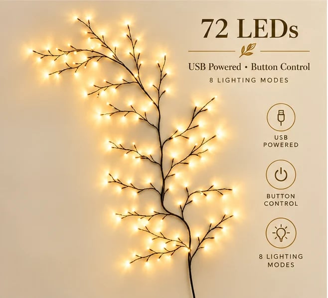 ✨ Flexible LED Branch Lights | Remote-Controlled Holiday Wall Decor(📦Buy 2 Free Shipping)🎁！！！