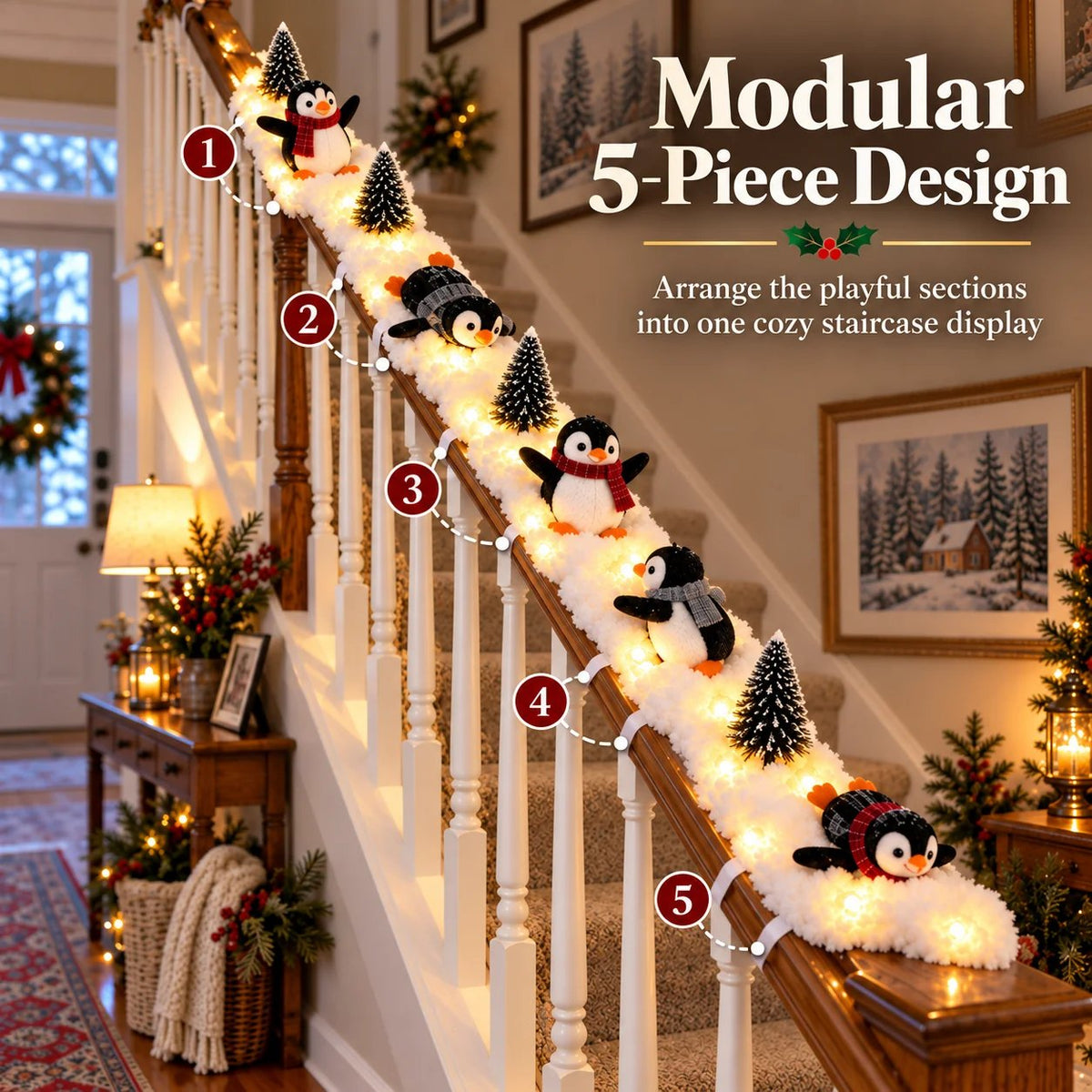 🔥Hot Sale 40% OFF🔥Playful Penguin Snowy Stair Railing Decor！！！