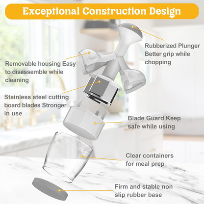 Manual Press Food Chopper – Stainless Steel Vegetable, Garlic, Herb & Nut Cutter