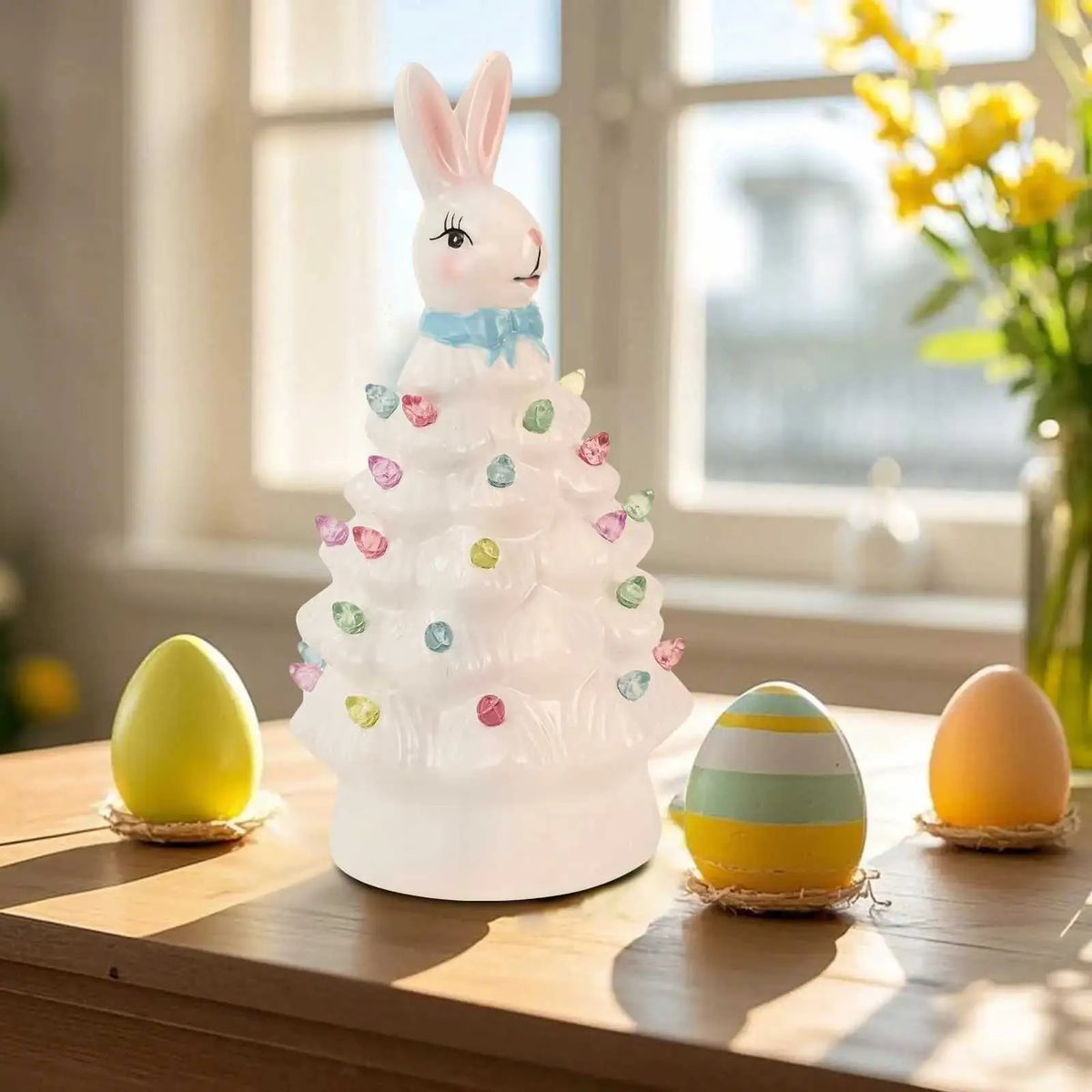 🐰Pink Bunny Tree Easter Decorations, 2026 New Resin Bunny Rabbit Tree with Lights