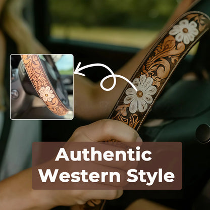 All-Season Breathable Steering Wheel Cover – Western Style, Non-Slip Grip, 14.3-14.6"