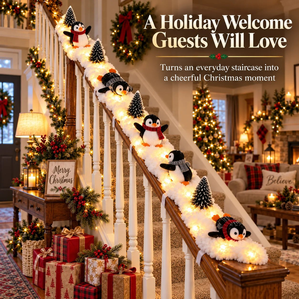 🔥Hot Sale 40% OFF🔥Playful Penguin Snowy Stair Railing Decor！！！