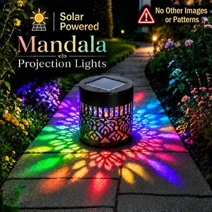 Solar Mandala Wall Light Outdoor Garden Fence Projector Lamp Patio Ambient Decor