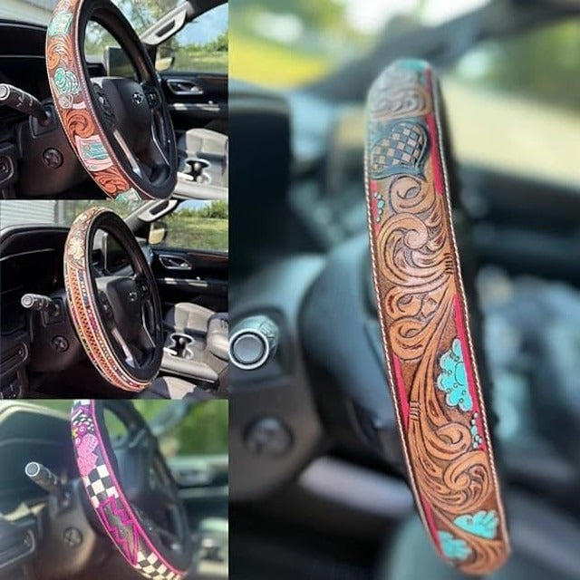 All-Season Breathable Steering Wheel Cover – Western Style, Non-Slip Grip, 14.3-14.6"