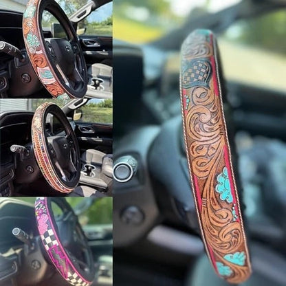 All-Season Breathable Steering Wheel Cover – Western Style, Non-Slip Grip, 14.3-14.6"