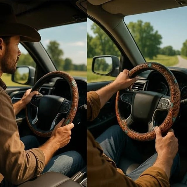 All-Season Breathable Steering Wheel Cover – Western Style, Non-Slip Grip, 14.3-14.6"