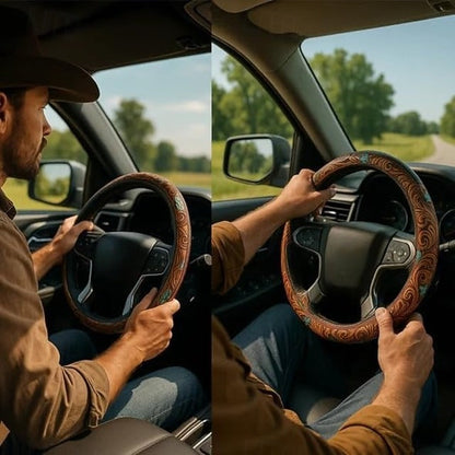 All-Season Breathable Steering Wheel Cover – Western Style, Non-Slip Grip, 14.3-14.6"