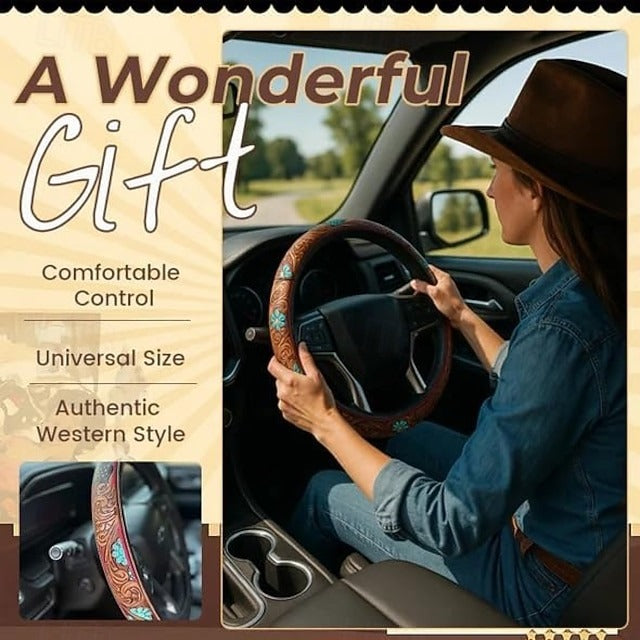 All-Season Breathable Steering Wheel Cover – Western Style, Non-Slip Grip, 14.3-14.6"